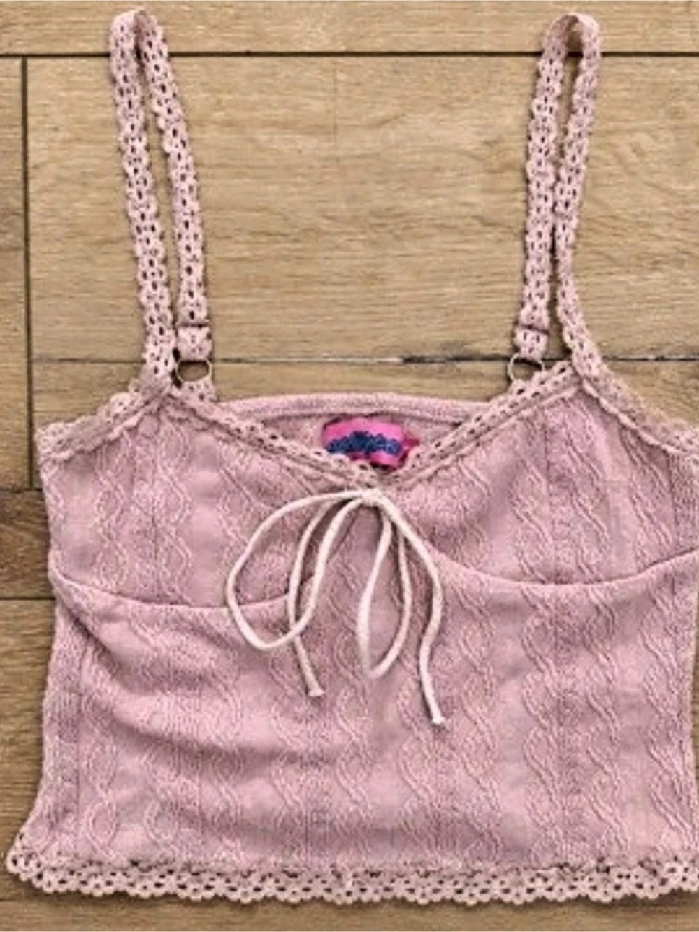 Edikted Small Pink Crochet Knit Sleeveless Top with Adjustable Straps